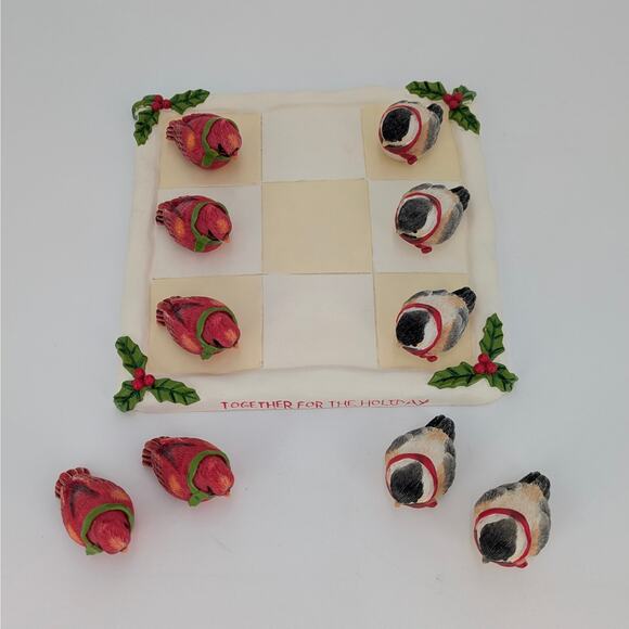 Holiday Birds Resin Tic-Tac-Toe Game Cardinals Chickadees Christmas Winter Fun - Picture 14 of 15